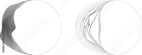 Half Circle lines Border . Crescent moon . Letter c in art line style for your Design . Moon logo  . Moon phase . Semi circles with line edges. From order to chaos . Vector illustration