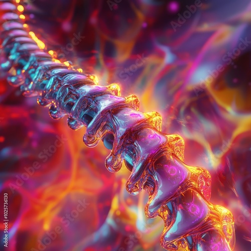 Abstract 3D Rendered Spine with Glowing Neural Pathways