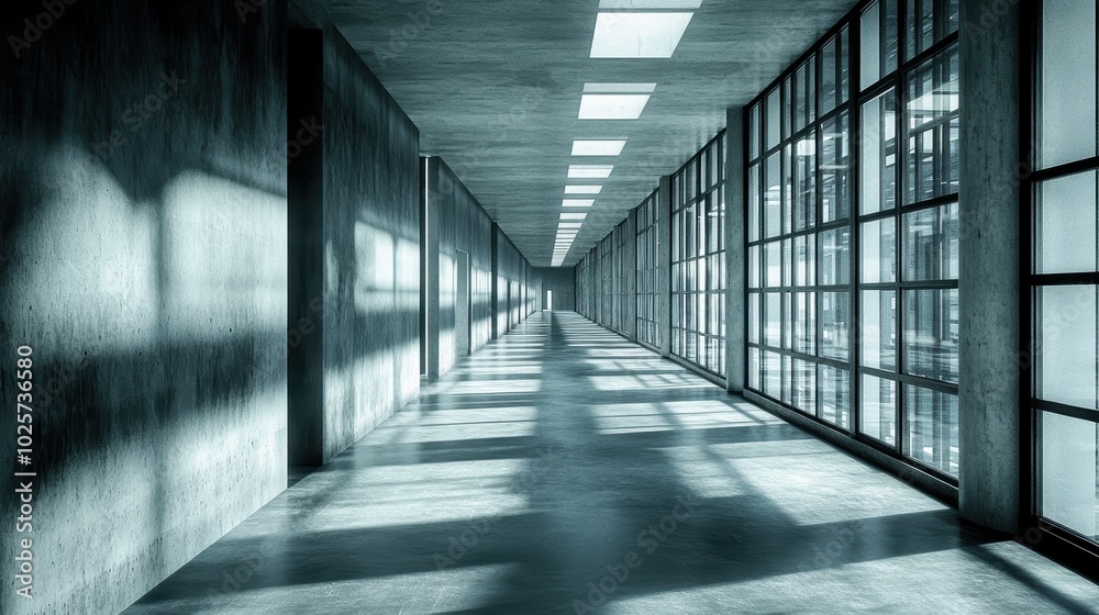 Modern architecture corridor with geometric shadows natural light Modern architecture corridor with geometric shadows natural light