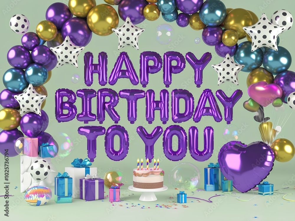Fototapeta premium A 3D render of a joyous and whimsical birthday Wishing celebration Card Design social post design