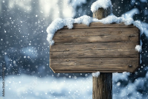 High-resolution vector of a winter-themed wooden signboard with a snowy design. photo