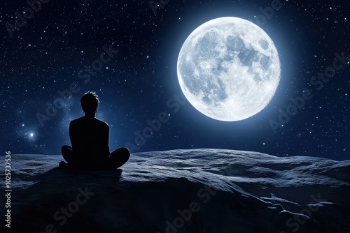 Serene moonlit meditation on mountain peak