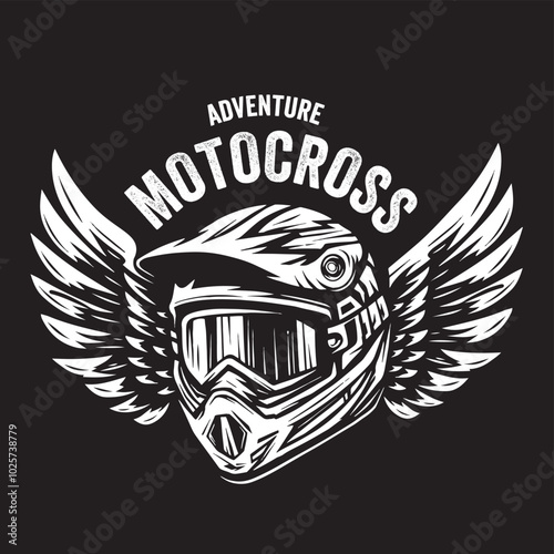Vintage illustration of motocross helmet with wings