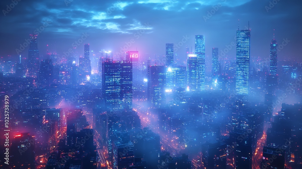Fototapeta premium Digital Twilight: Secrets of the Cityscape