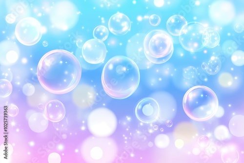 Serene pastel bubbles floating on dreamy bokeh background