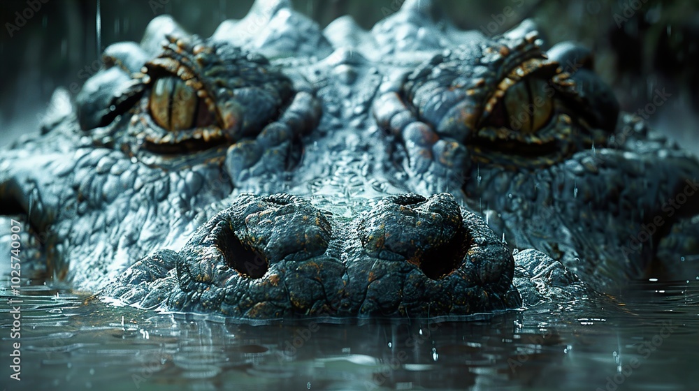 Obraz premium Close Up of a Crocodile in the Rain