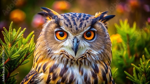 Majestic Owl Head Close-Up in Natural Habitat Showcasing Stunning Feathers and Intense Eyes of a Wise Night Creature