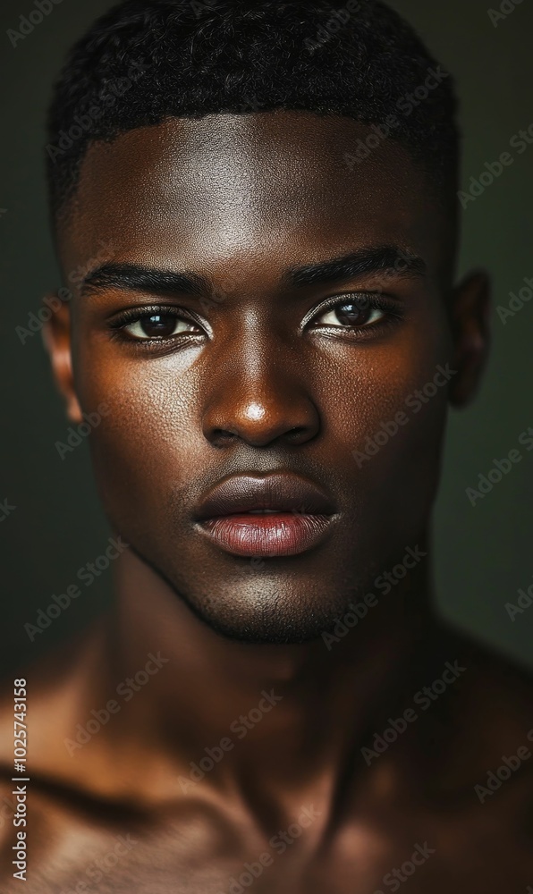Close-up portrait of a man with dark skin. Close-up portrait of a man with dark skin.