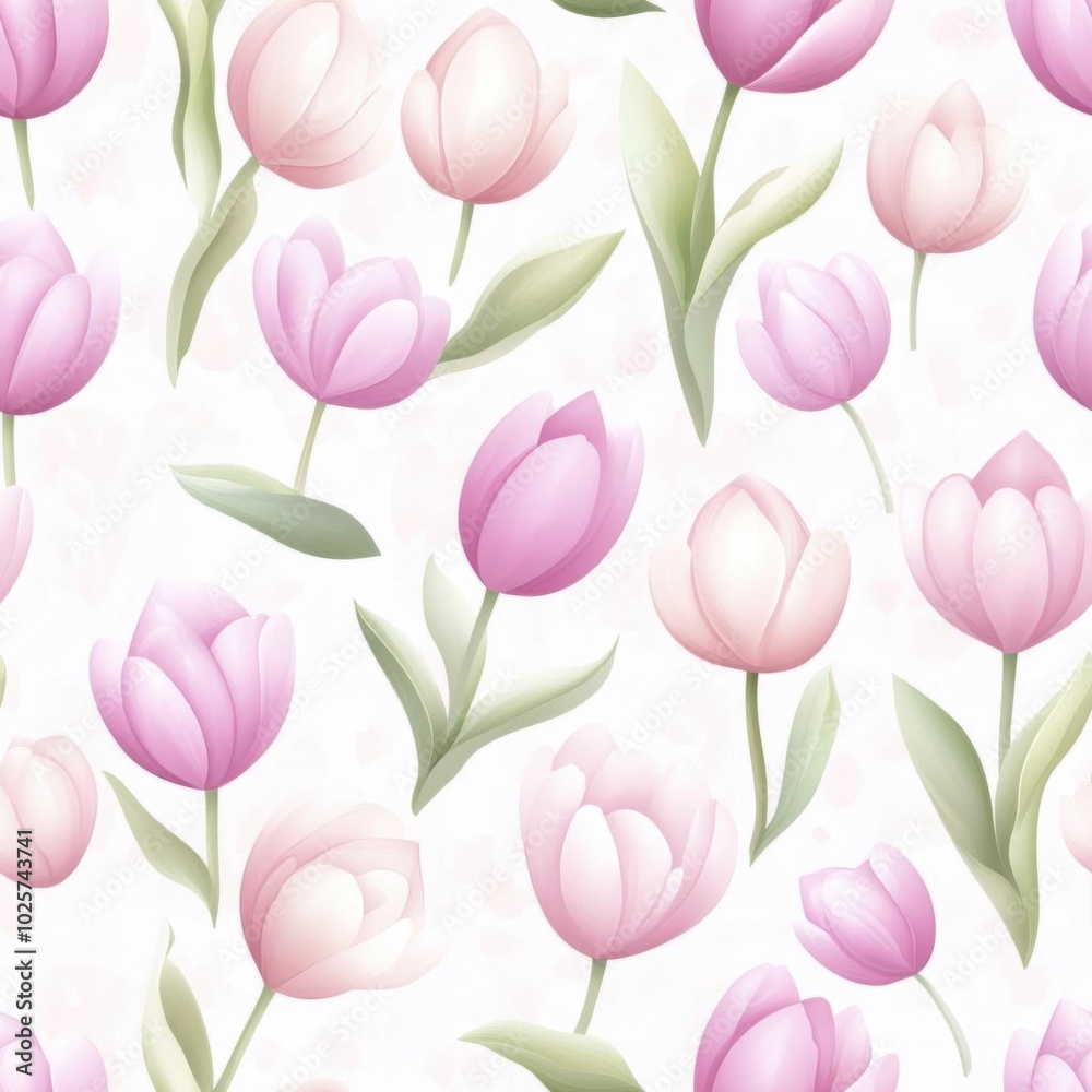 A beautiful floral pattern featuring delicate pink tulips on a soft background, perfect for spring-themed designs. A beautiful floral pattern featuring delicate pink tulips on a soft background, perfect for spring-themed designs.