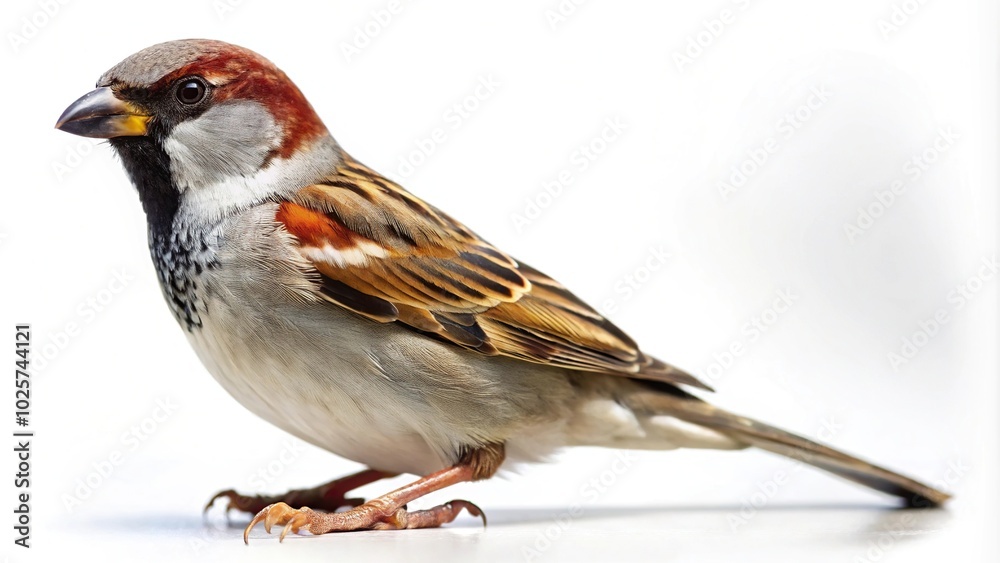 Close-Up of House Sparrow Passer domesticus isolated on white background Close-Up of House Sparrow Passer domesticus isolated on white background