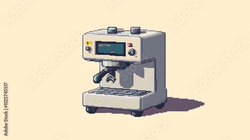 92. An 8-bit pixel rendering of a simple coffee maker, placed on a clean background with minimalistic details