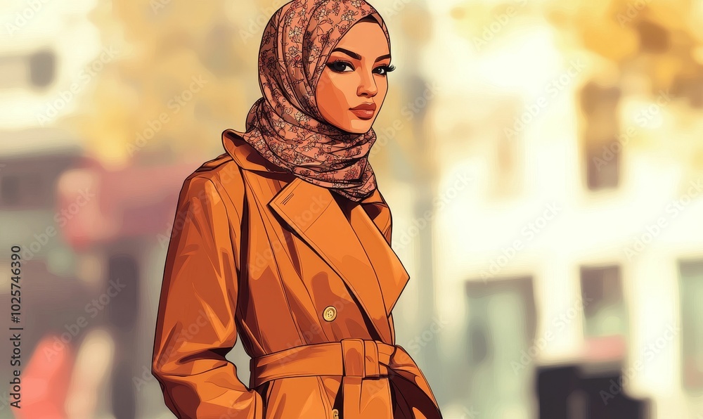 Fototapeta premium Woman in a hijab and orange coat.