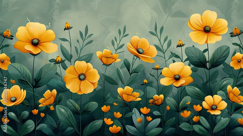 Green flower art background vector. Natural hand drawn pattern design with floral. Simple contemporary style illustrated Design for fabric, print, cover, banner, wallpaper Green flower art background vector. Natural hand drawn pattern design with floral. Simple contemporary style illustrated Design for fabric, print, cover, banner, wallpaper