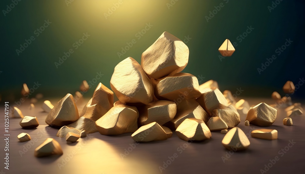 A pile of rough and impure gold Shine light on dark background. A pile of rough and impure gold Shine light on dark background.