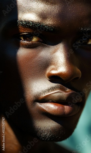 Close-up of man's face, shadow, and light.