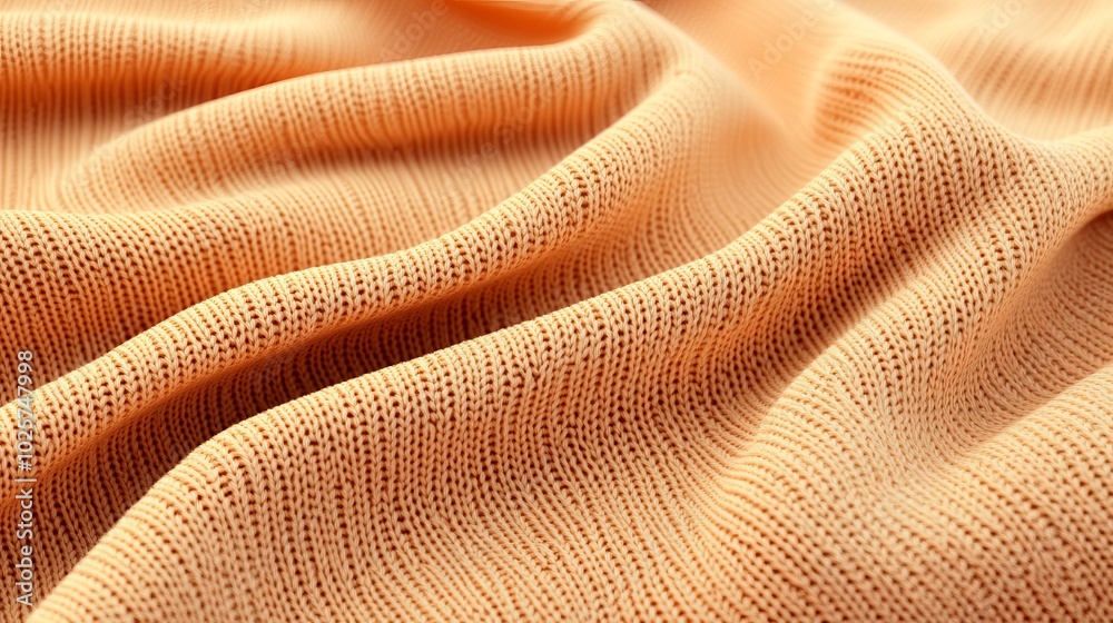 Close-up of soft peach knitted fabric texture. Close-up of soft peach knitted fabric texture.