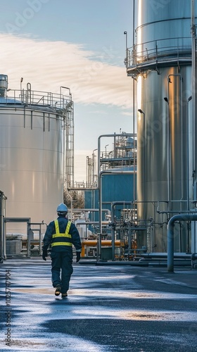 Industrial Area with Oil Storage Tanks and Pipelines photo