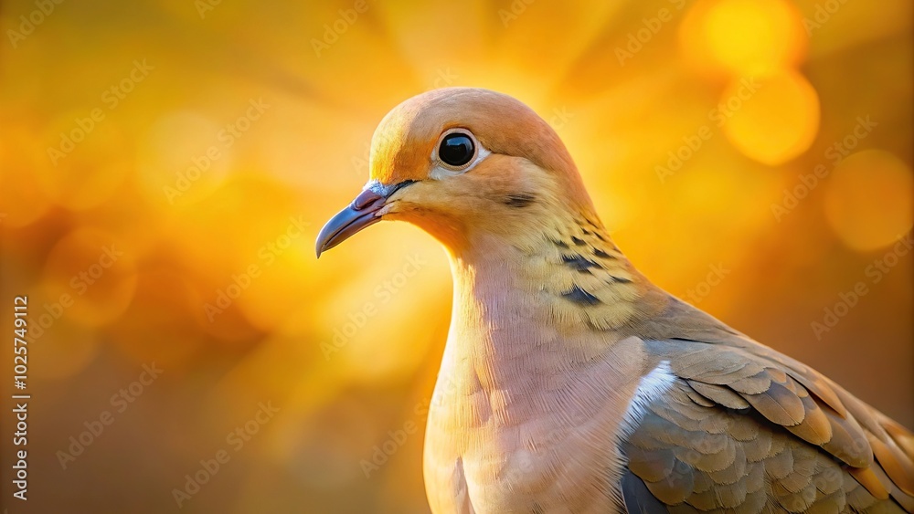 Close-up of mourning dove with golden light creamy background, peaceful, nature, bird, soft feathers, wildlife, beautiful, tranquil, elegant, serenity, peacefulness, harmony, delicate, wildlife photog Close-up of mourning dove with golden light creamy background, peaceful, nature, bird, soft feathers, wildlife, beautiful, tranquil, elegant, serenity, peacefulness, harmony, delicate, wildlife photog
