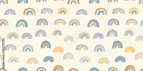 Gender-Neutral Nursery Rainbow Cute Boho Pastel Colors Seamless Pattern Vector Illustration 