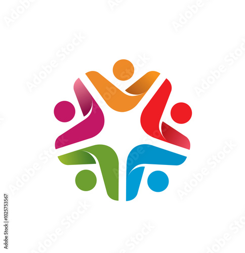 Creative Colorful Five People Logo Design Vector Symbol Illustration