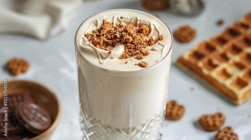 Close-up of a Creamy Milkshake Topped with Crumbled Cookies Close-up of a Creamy Milkshake Topped with Crumbled Cookies