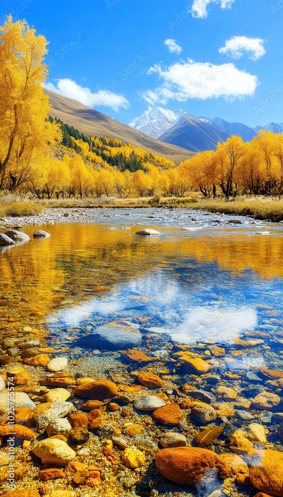 Autumn trees in foreground with mountains in the background Autumn trees in foreground with mountains in the background