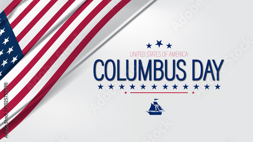 Cheerful Columbus Day scene with the American flag and a sailboat, representing adventure and national pride photo