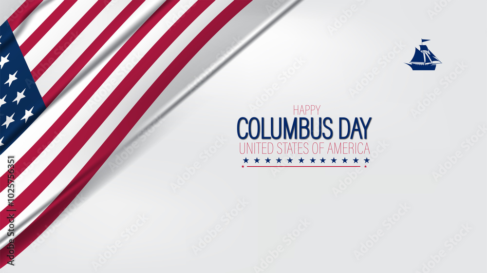 Obraz premium Cheerful Columbus Day scene with the American flag and a sailboat, representing adventure and national pride