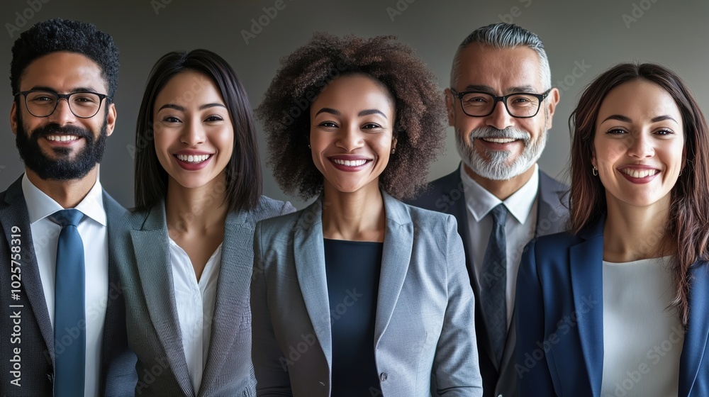 Diverse group of professionals smiling, showcasing teamwork and collaboration Diverse group of professionals smiling, showcasing teamwork and collaboration