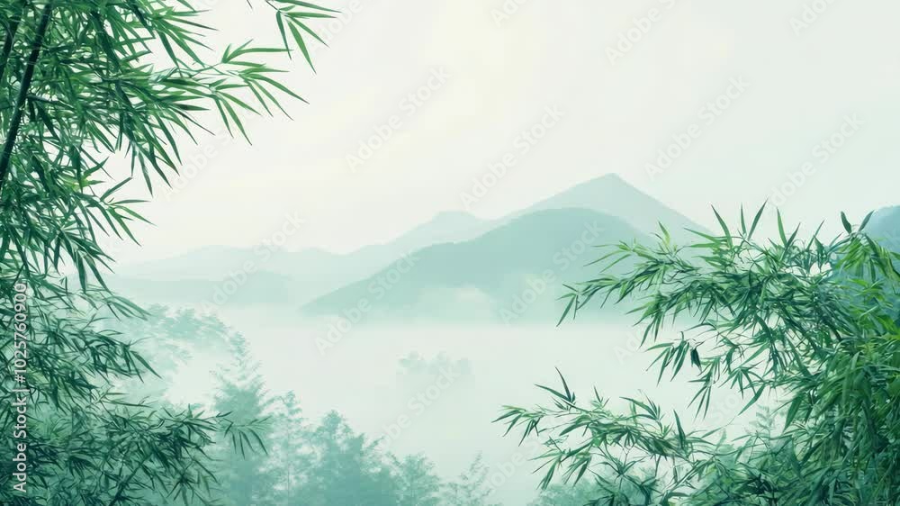 Bamboo forest landscape in the clouds and mist of the mountains Bamboo forest landscape in the clouds and mist of the mountains