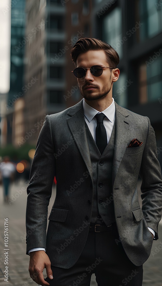 Stylish City Look: A Fashionable Man Against the Urban Landscape Stylish City Look: A Fashionable Man Against the Urban Landscape