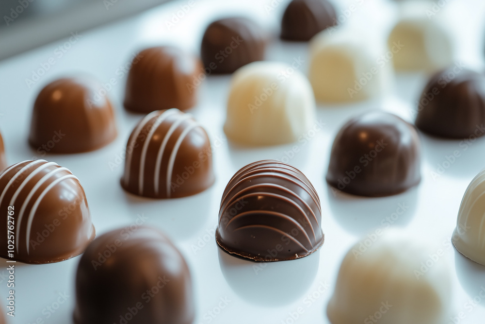 Assortment of handcrafted chocolates in modern display Assortment of handcrafted chocolates in modern display