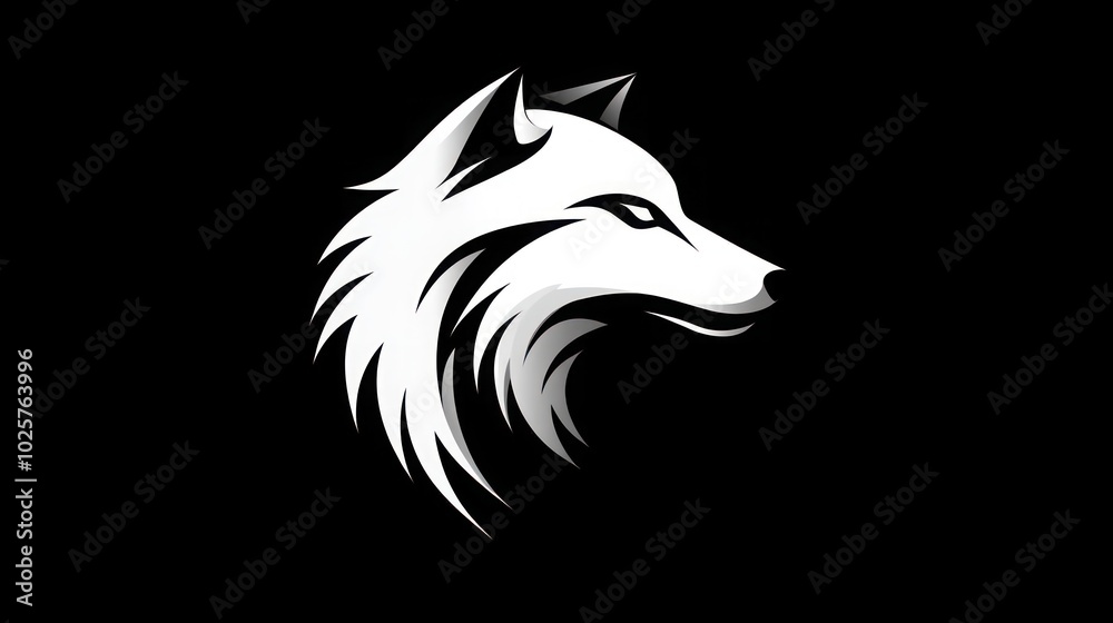 Obraz premium A stylized white wolf head facing right against a black background.