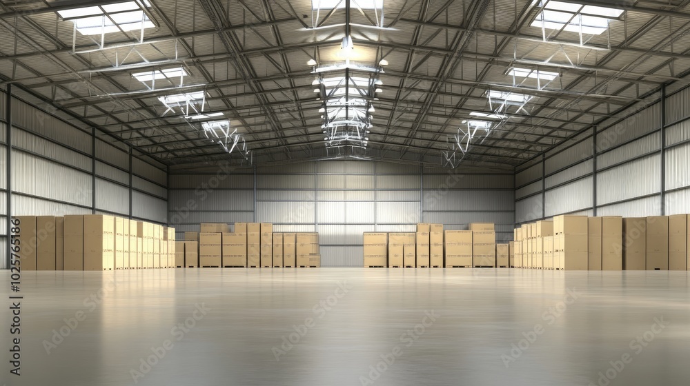 Boxes are organized in a vast warehouse, ready for shipment to retailers and marketplaces Boxes are organized in a vast warehouse, ready for shipment to retailers and marketplaces