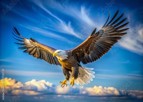 Majestic White Tailed Eagle Soaring Through Clear Blue Skies in Natural Habitat - A Stunning Wildlife Photography