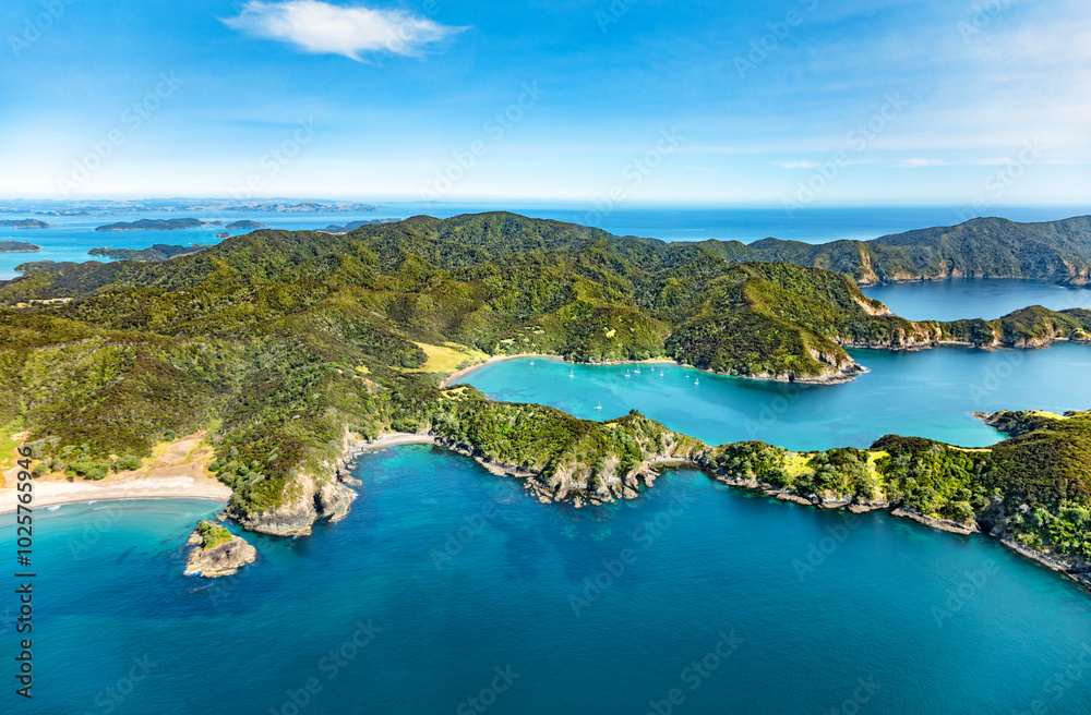 Aerial view of Te Rawhiti Inlet, North Island, New Zealand, Oceania. Aerial view of Te Rawhiti Inlet, North Island, New Zealand, Oceania.