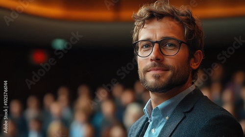 Confident Speaker at Professional Conference Event with Audience photo