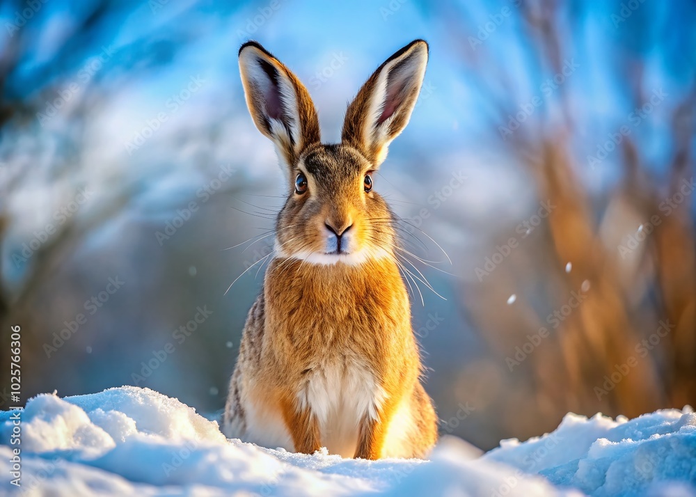 Majestic Winter Hare in Snowy Landscape - A Beautiful Symbol of Nature's Resilience in the Cold Season