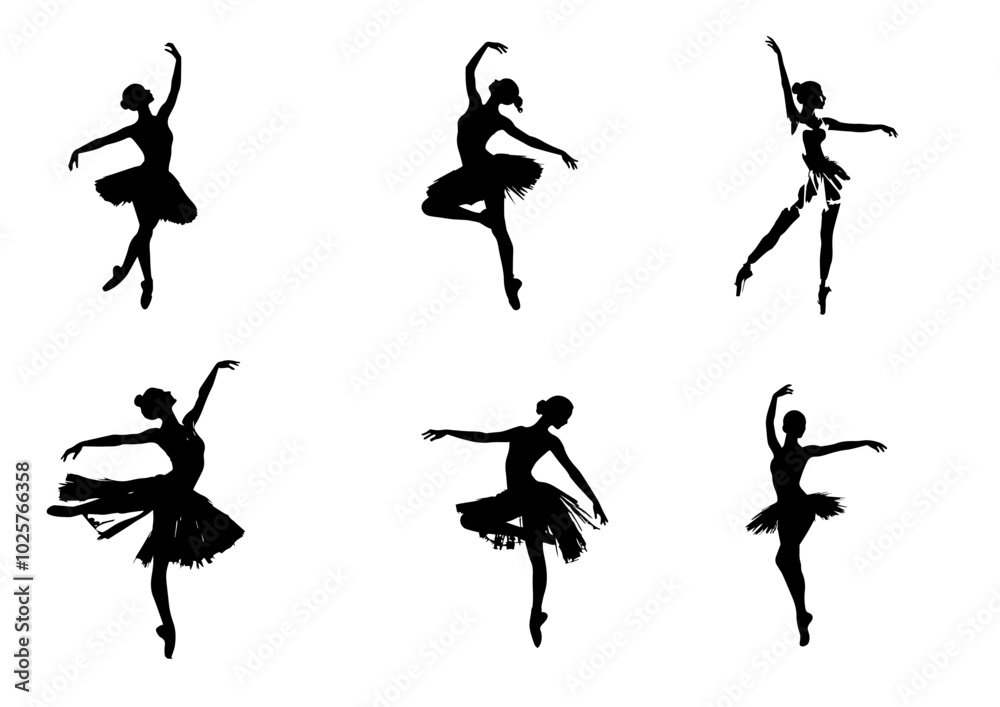 Ballerina performing dance in silhouette on white background Ballerina performing dance in silhouette on white background
