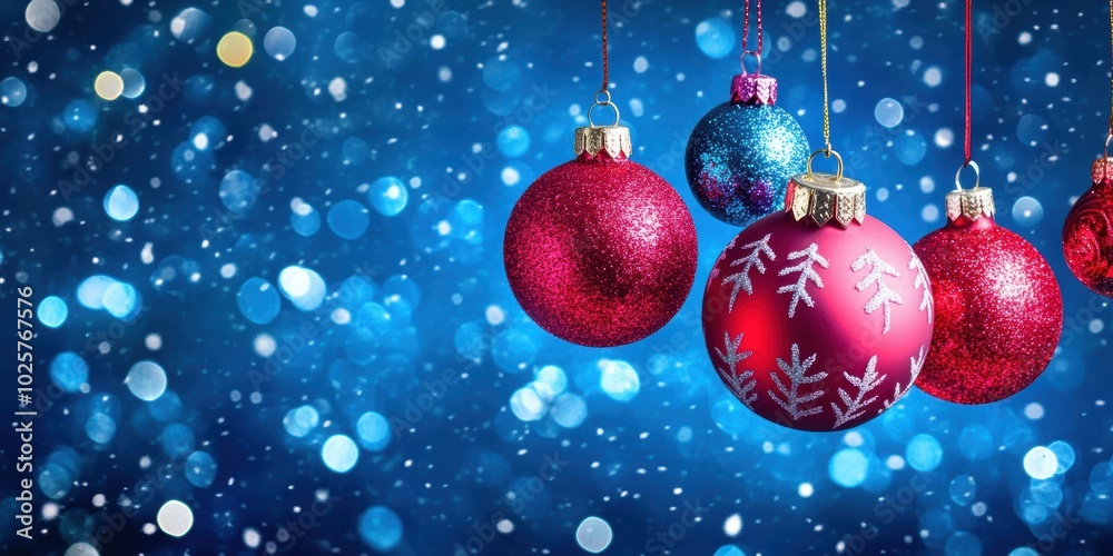 Festive Christmas ornaments sparkling blue winter backdrop Festive Christmas ornaments sparkling blue winter backdrop