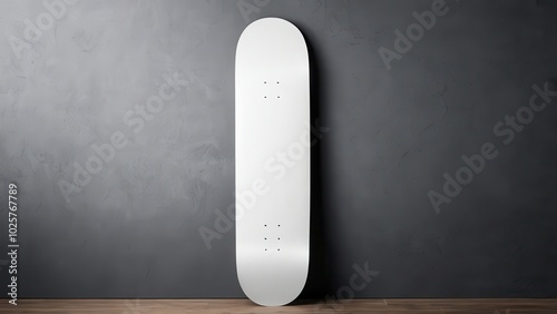 Minimalist skateboard deck mockup, great for showcasing custom designs, logos, or graphics on a blank deck in a professional presentation for product or design use