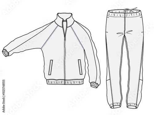 Tracksuit Jacket and Pant Technical CAD Fashion Illustration Front View