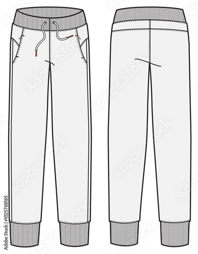 Track Pants Fashion Illustration Mock-up Template for Design and Tech Packs Front and Back Views	