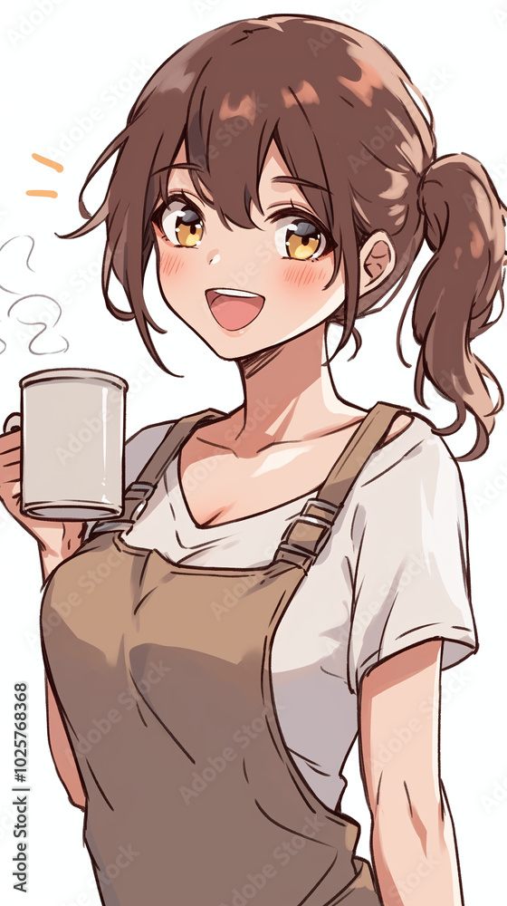 Cute Anime Girl with Brown Hair and Overalls Smiling Cute Anime Girl with Brown Hair and Overalls Smiling