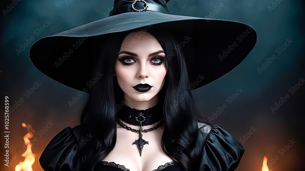 Halloween. Sexy portrait of a witch. Beautiful young sexy witch