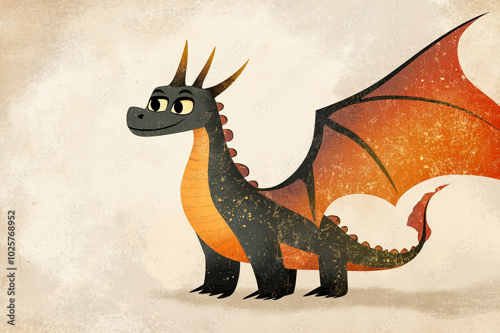 Fototapeta premium black dragon with orange wings 