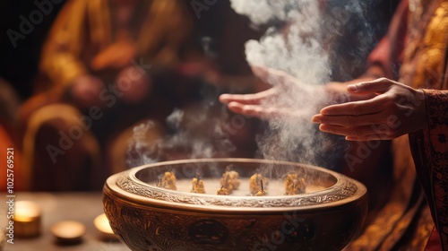 Taoist ceremonies focusing on inner peace and harmony, with incense, chanting, and sacred movements.