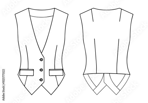 Woman classic vest fashion sketch.