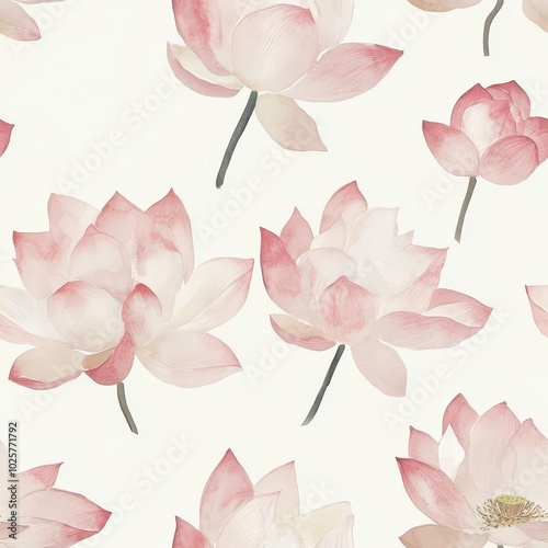 Wallpaper Mural Minimalist watercolor lotus flowers, soft pink and white tones, gently scattered on a pale background, seamless repeat Torontodigital.ca