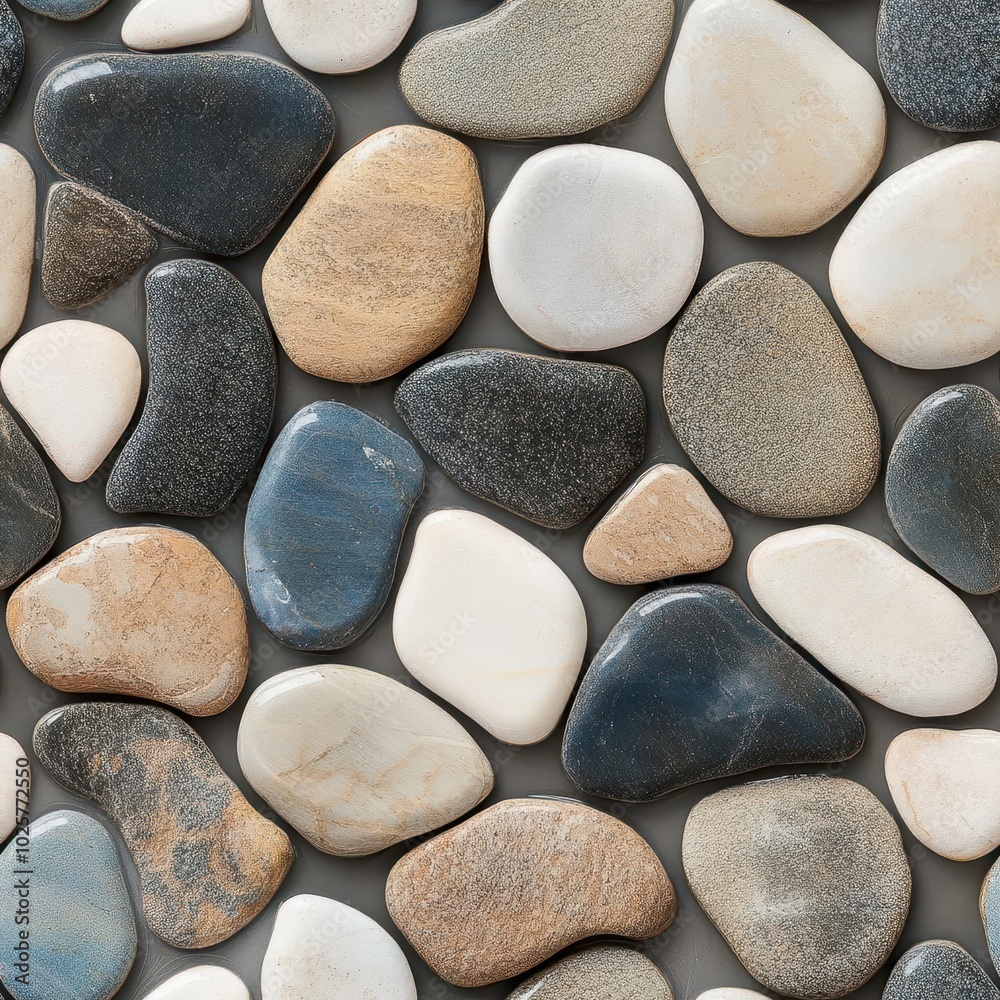 Smooth river stones arranged in a geometric pattern, soft earth tones, minimalistic, organic texture Smooth river stones arranged in a geometric pattern, soft earth tones, minimalistic, organic texture